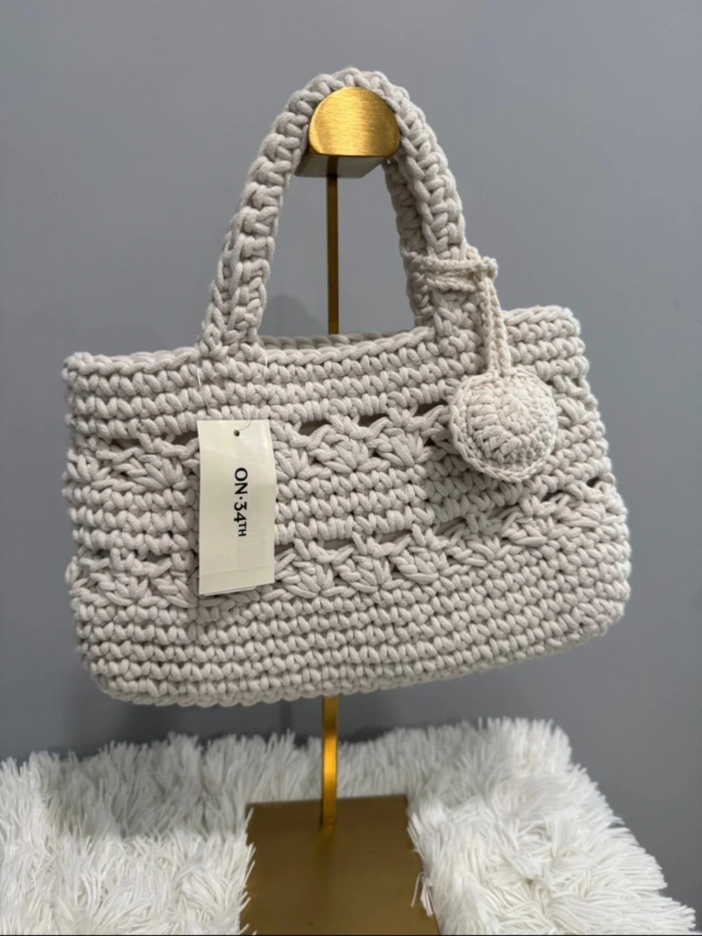 White Crochet Tote Bag